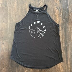 Black Tank Top with Mountain and Moon Phases Design